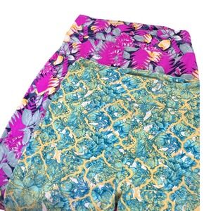 LuLaRoe Leggings Bundle Women One Size Tropical Floral Retro Magenta Teal 2 Pack